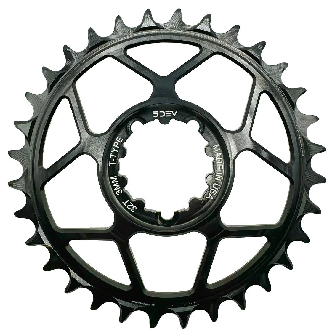 5DEV Chainring - T-Type SRAM 3-Bolt Chainring - 3mm Offset - 32T - Raw Silver/Clear