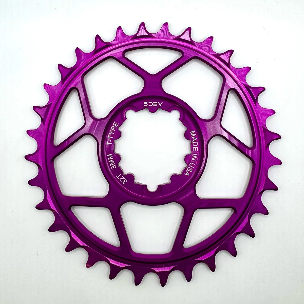 5DEV Chainring - T-Type SRAM 3-Bolt Chainring - 3mm Offset - 32T - Purple