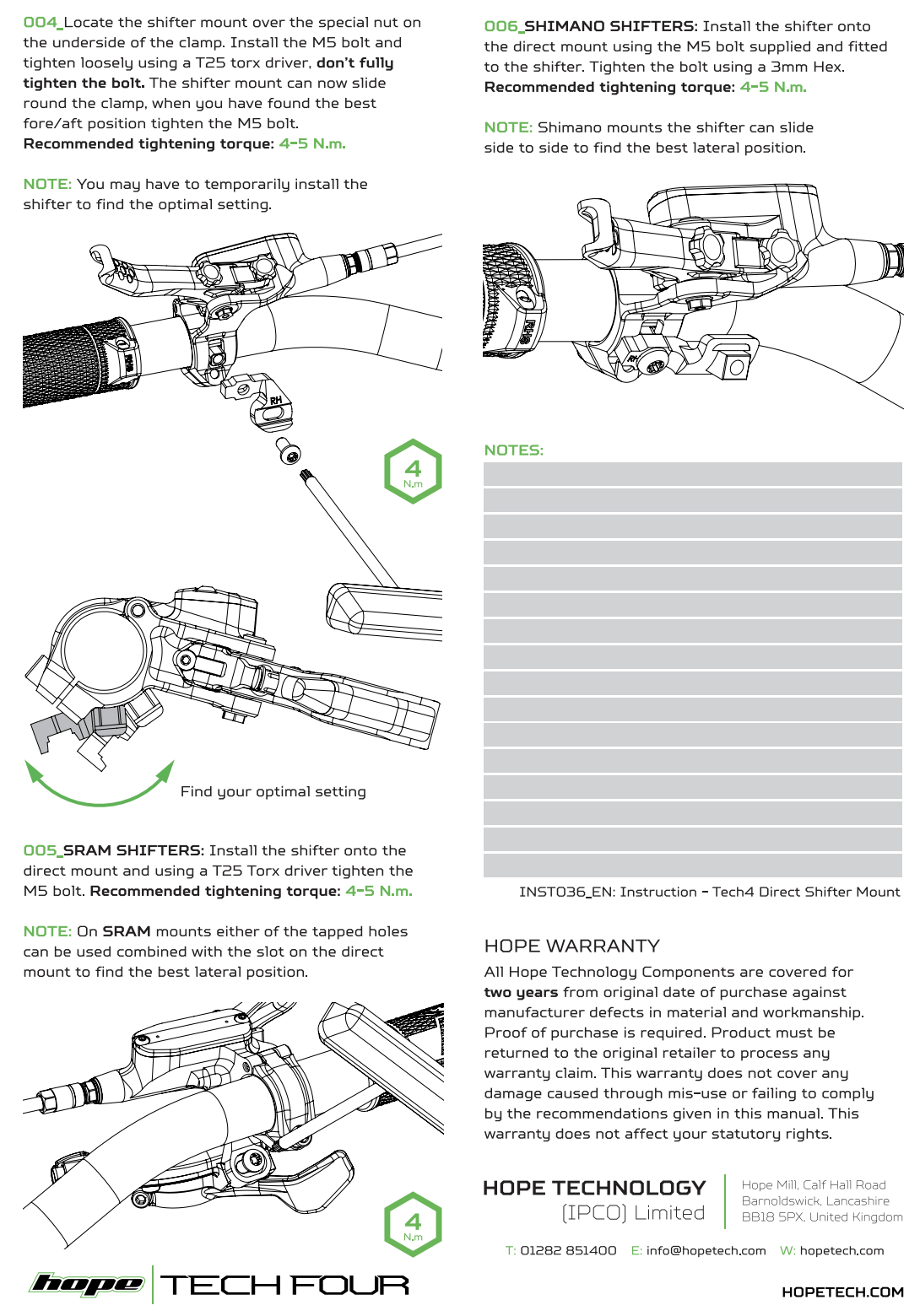 Hope Tech 4/Tech 4 EVO Shifter Adapter - Right - Shimano I-Spec II/EV - Image 4