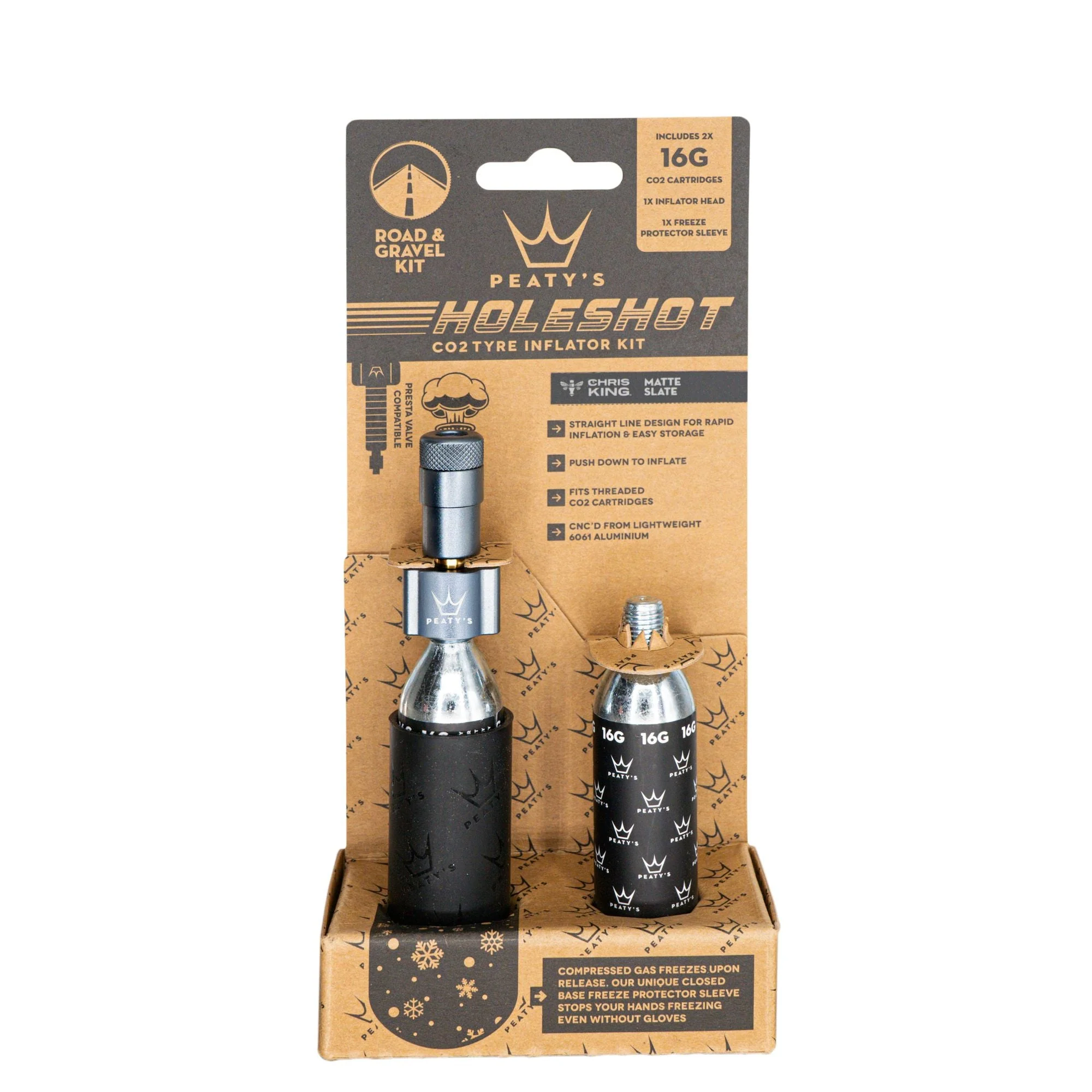 Peatys Holeshot Gravel/Road Tire Inflator Kit w/ CO2 Cartridges - Slate