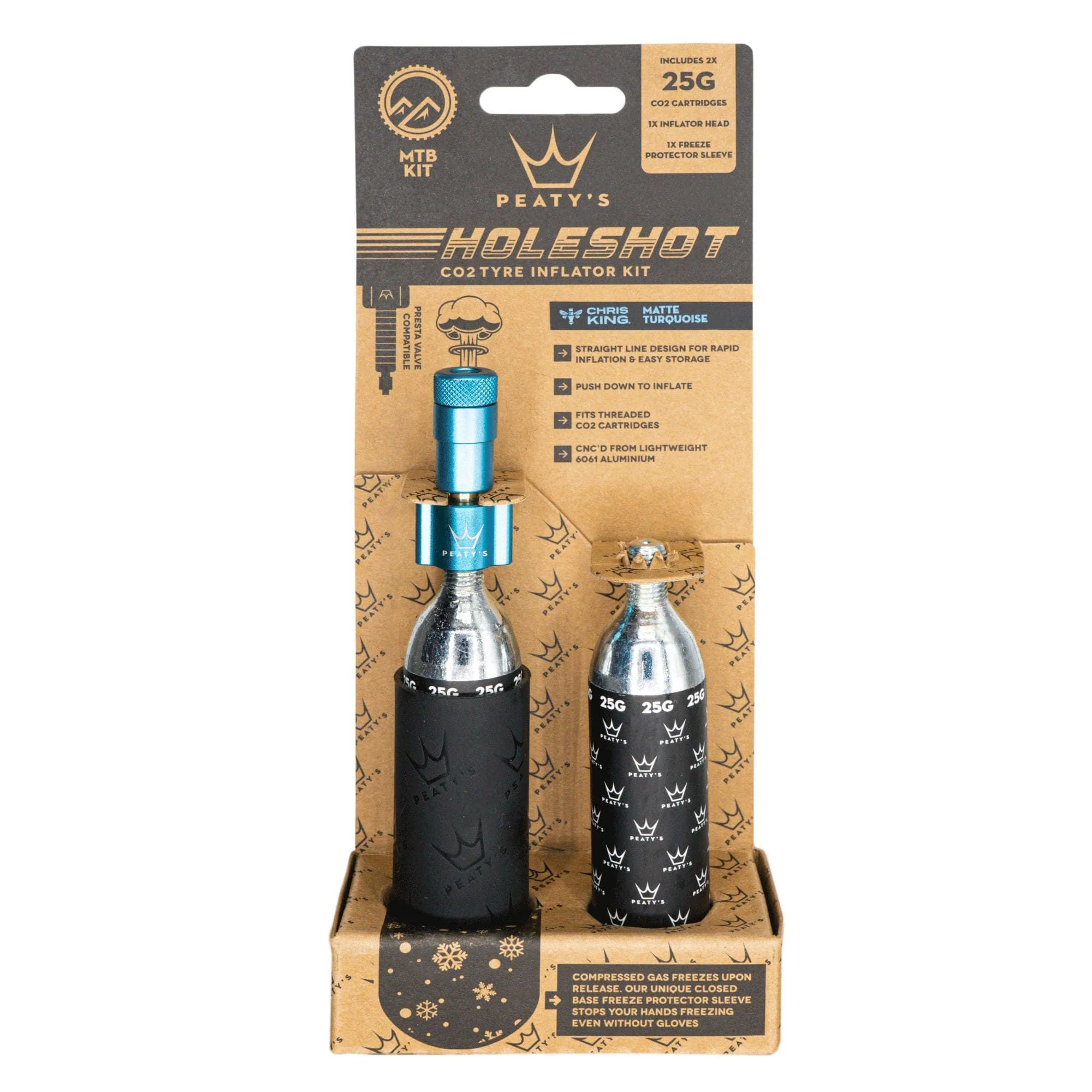 Peatys Holeshot MTB Tire Inflator Kit w/ CO2 Cartridges - Turquoise