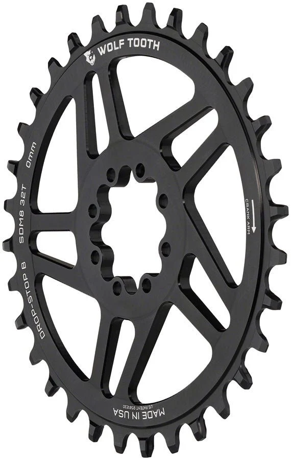 Wolf Tooth Components Chainring - Drop-Stop B - 0mm Offset - SRAM 8-Bolt Direct Mount - 32t - Round - Black - Image 2
