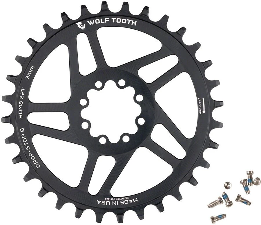Wolf Tooth Round Chainring - 32t - SRAM 8-Bolt Direct Mount - Drop-Stop B - 3mm Offset - Black